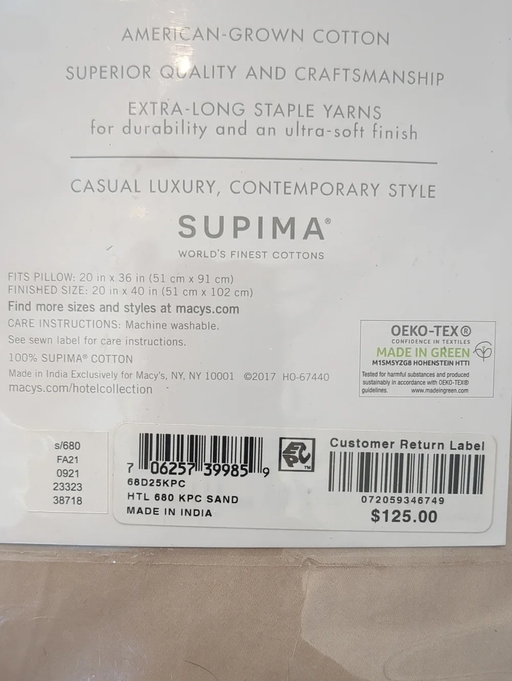 Hotel Collection Supima King Pillowcases - Neutral Tan (Sand) 680 Thread Count